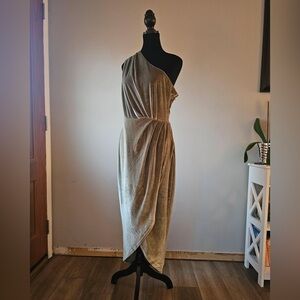 Baltic Born Sage green velvet one shoulder dress